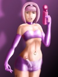 purple futanari teen shows off her cock